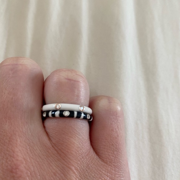 EF COLLECTION 3 diamond zebra enamel ring - Picture 4 of 7